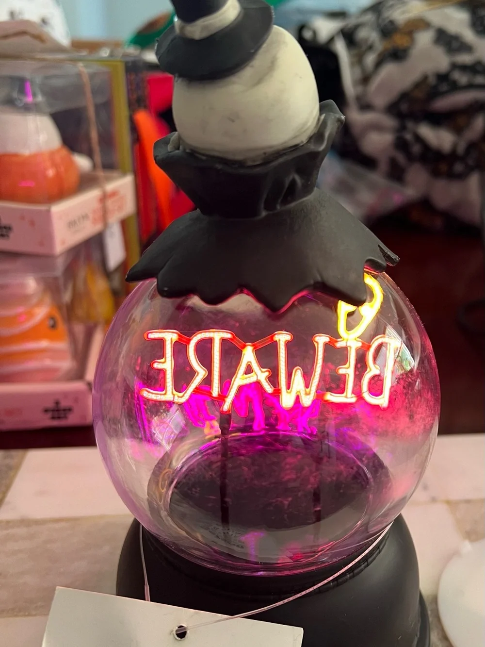Black and Orange Halloween Message Globe with Skull Accent